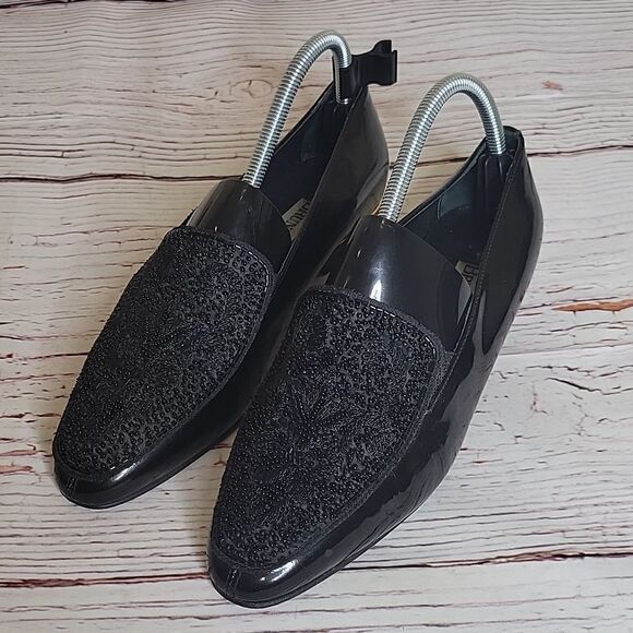 BRUNELLA Black Patent Loafers with Beaded Top of Foot Size 40 or 9.5 - Picture 5 of 14